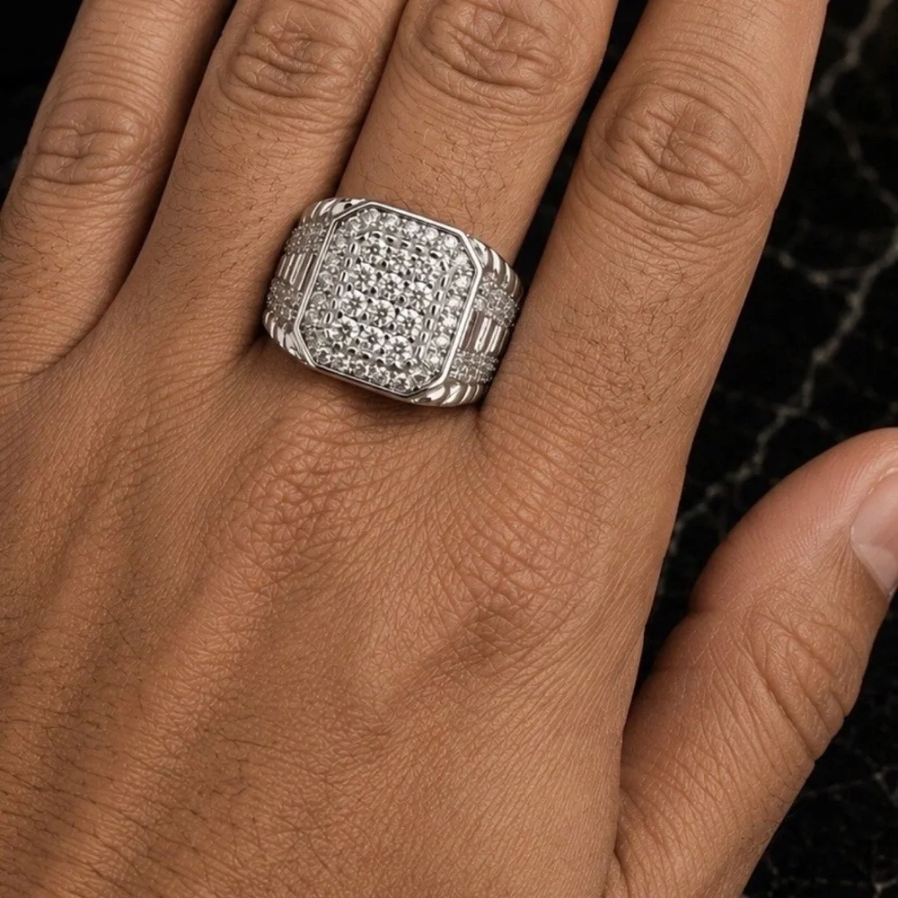925 Sterling Silver 2.00CT MOISSANITE Signet Statement Men’s Ring